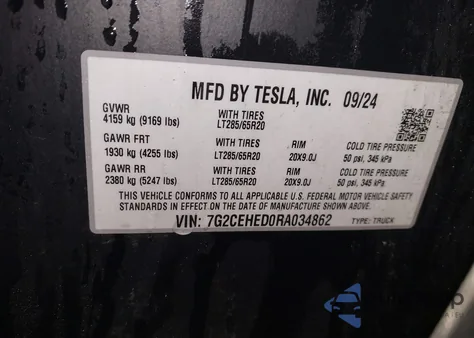 2024 Tesla Cybertruck All-Wheel Drive z USA, uszkodzony, nr VIN 7G2CEHED0RA034862